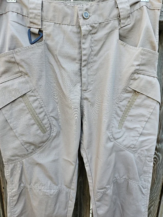 Men Beige Utility Cargo Pants - Neutral Workwear Style Size L - Picture 12 of 16